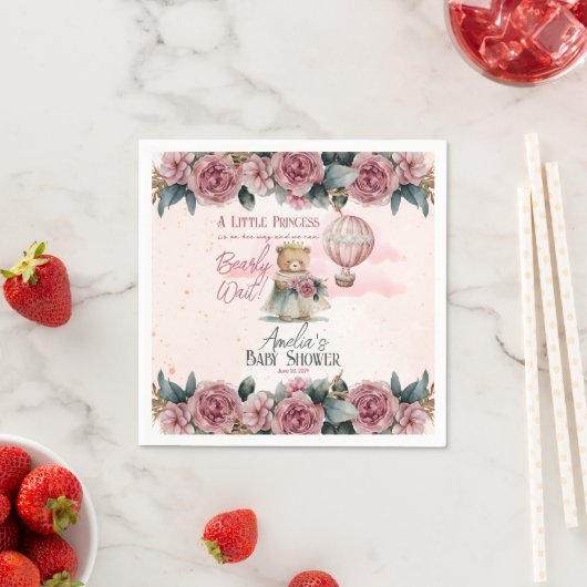 リトルプリンセスベアーリーウェイガールベビーシャワー スタンダードカクテルナプキン (インサイチュ)