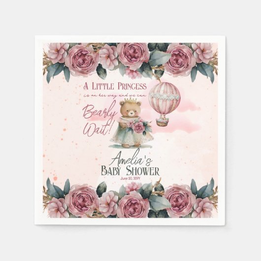 リトルプリンセスベアーリーウェイガールベビーシャワー スタンダードカクテルナプキン (正面)