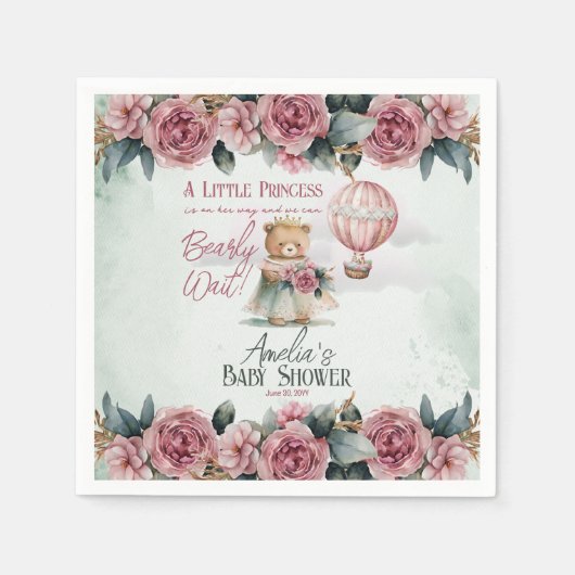 リトルプリンセスベアーリーウェイガールベビーシャワー スタンダードカクテルナプキン (正面)