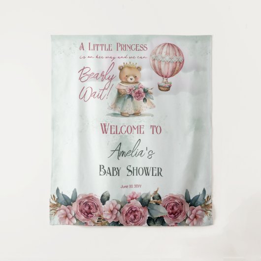 リトルプリンセスベアーリーウェイガールベビーシャワー タペストリー (正面)