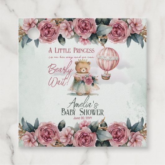 リトルプリンセスベアーリーウェイガールベビーシャワー フェイバータグ (正面)