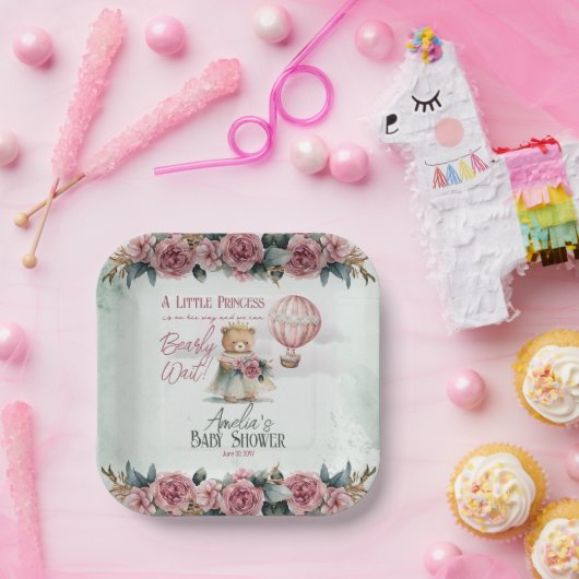 リトルプリンセスベアーリーウェイガールベビーシャワー ペーパープレート (パーティー)