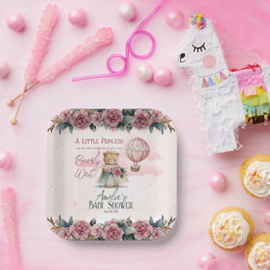 リトルプリンセスベアーリーウェイガールベビーシャワー ペーパープレート (パーティー)