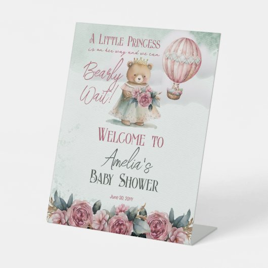 リトルプリンセスベアーリーウェイガールベビーシャワー 台座サイン (正面)