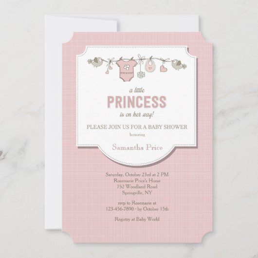 リトルプリンセスベビーガールシャワー招待状 招待状 (正面)