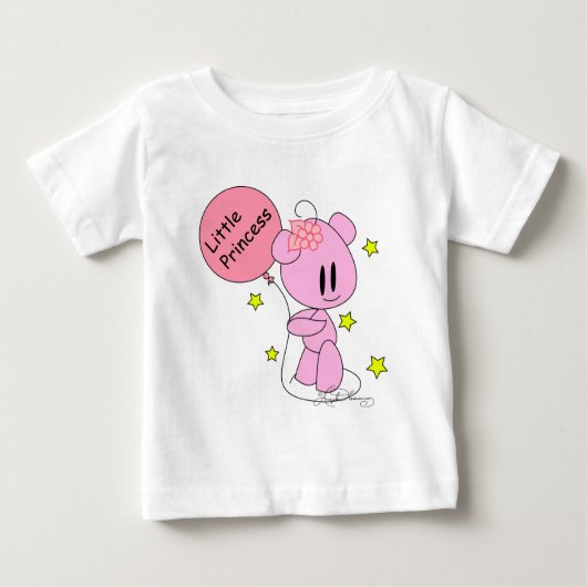 リトルプリンセスベビーガールピンクテディベアTシャツ ベビーTシャツ (正面)