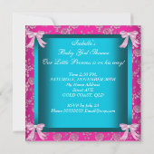 リトルプリンセスベビーシャワーガールティール（緑がかった色）ブルーピンク3 招待状 (裏面)