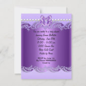 リトルプリンセスベビーシャワーガールパープルティアラヴィント 招待状 (裏面)