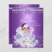 リトルプリンセスベビーシャワーガールパープルティアラ3 招待状 (正面/裏面)