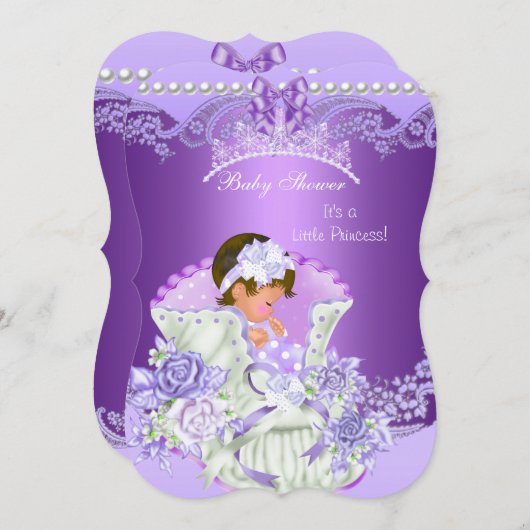 リトルプリンセスベビーシャワーガールパープルティアラB 招待状 (正面/裏面)