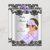 リトルプリンセスベビーシャワーガールパープルホワイト2 招待状 (正面/裏面)