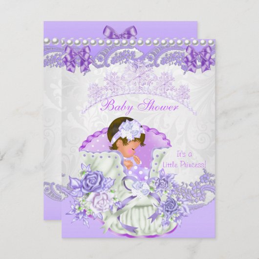リトルプリンセスベビーシャワーガールパープルヴィンテージ 招待状 (正面/裏面)