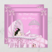 リトルプリンセスベビーシャワーガールピンクバッシネット 招待状 (正面/裏面)