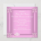 リトルプリンセスベビーシャワーガールピンクバッシネット 招待状 (裏面)