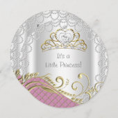 リトルプリンセスベビーシャワーガールピンクパール金ゴールド 招待状 (正面/裏面)