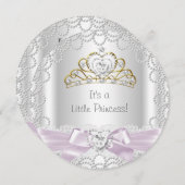 リトルプリンセスベビーシャワーガールピンクパール金ゴールドB 招待状 (正面/裏面)