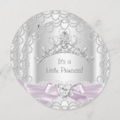 リトルプリンセスベビーシャワーガールピンクホワイトパール 招待状 (正面/裏面)