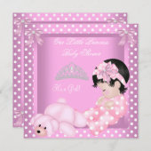 リトルプリンセスベビーシャワーガールピンク水玉模様2 招待状 (正面/裏面)