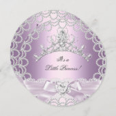 リトルプリンセスベビーシャワーガールピンク薄紫パール 招待状 (正面/裏面)