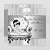 リトルプリンセスベビーシャワーガールベビーオン椅子 招待状 (正面/裏面)