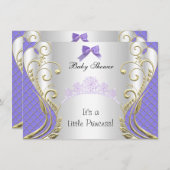 リトルプリンセスベビーシャワーガールラベンダーパープル2 招待状 (正面/裏面)