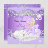 リトルプリンセスベビーシャワーガールラベンダーパープル3 招待状 (正面/裏面)