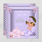 リトルプリンセスベビーシャワーガールラベンダーピンク 招待状 (正面/裏面)