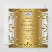 リトルプリンセスベビーシャワーガール金ゴールドホワイト 招待状 (裏面)