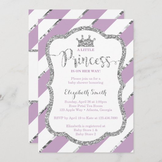 リトルプリンセスベビーシャワー招待状フェイクグリッター 招待状 (正面/裏面)