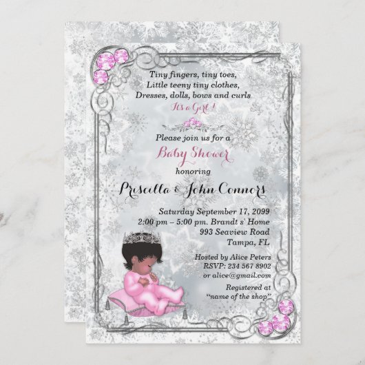 リトルプリンセスベビーシャワー招待状冬 招待状 (正面/裏面)