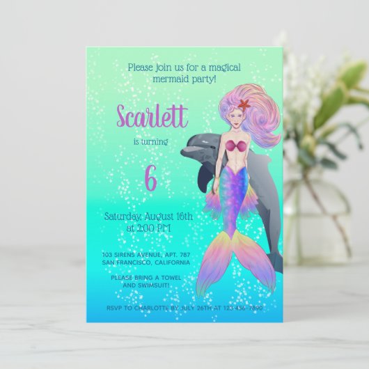 リトルプリンセスマーメイドバブル誕生日写真 招待状 (スタンド正面)
