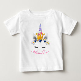 リトルプリンセスユニコーンクロウンとセプターの花 ベビーTシャツ