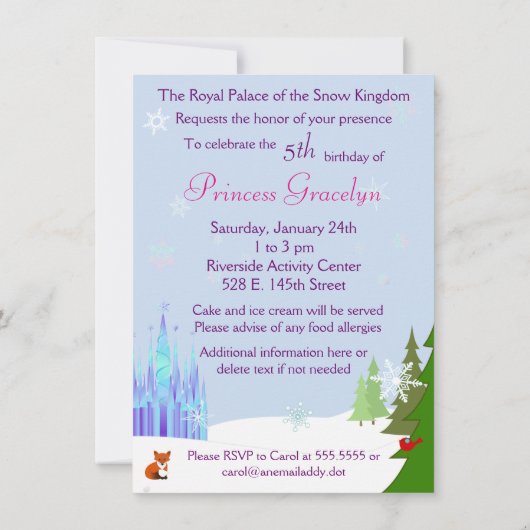 リトルプリンセス冬パーティー茶毛 招待状 (裏面)