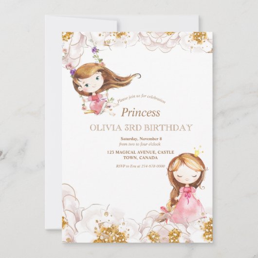 リトルプリンセス子供の誕生日パーティの招待状 招待状 (正面)