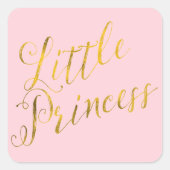 リトルプリンセス引用文フェイクゴールドフォイルグリッターピンク スクエアシール (正面)