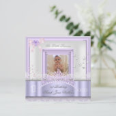 リトルプリンセス最初の誕生日パーティフォトパープル 招待状 (スタンド正面)