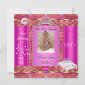 リトルプリンセス最初の誕生日パーティー写真ピンク 招待状 (正面)