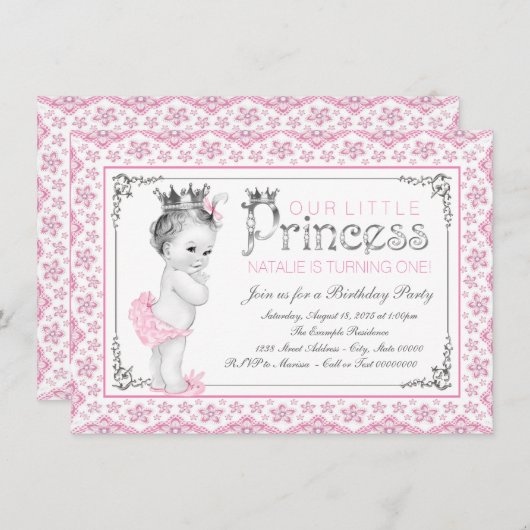 リトルプリンセス最初の誕生日パーティー 招待状 (正面/裏面)