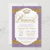 リトルプリンセス王室のパープルと金ゴールド誕生日 招待状 (正面)
