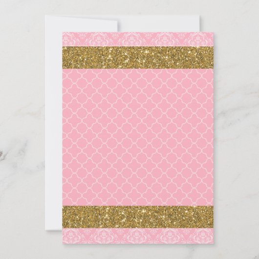 リトルプリンセス王室のピンクと金ゴールド赤ちゃんシャワー 招待状 (裏面)