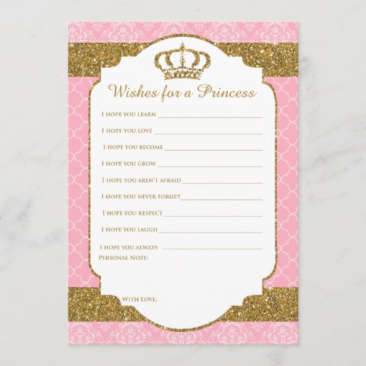 リトルプリンセス王室のピンク&金ゴールドベビーの願い アドバイスカード (正面)