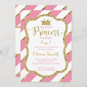 リトルプリンセス誕生日招待状インピンク&金ゴールド 招待状 (正面/裏面)