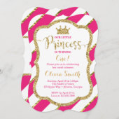 リトルプリンセス誕生日招待状インピンク&金ゴールド 招待状 (正面/裏面)