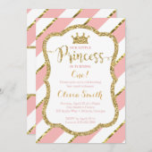 リトルプリンセス誕生日招待状インピンク&金ゴールド 招待状 (正面/裏面)