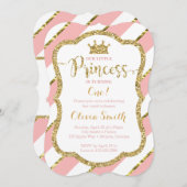 リトルプリンセス誕生日招待状インピンク&金ゴールド 招待状 (正面/裏面)