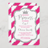 リトルプリンセス誕生日招待状ピンクシルバー 招待状 (正面/裏面)