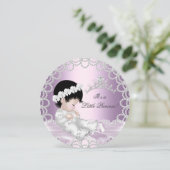 リトルプリンセス赤ちゃんシャワーかわいい女の子ピンク薄紫 招待状 (スタンド正面)