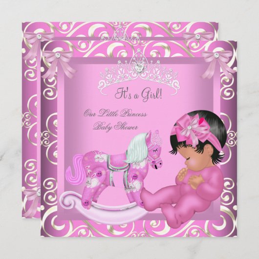 リトルプリンセス赤ちゃんシャワー女の子ロッキングホース2 招待状 (正面/裏面)