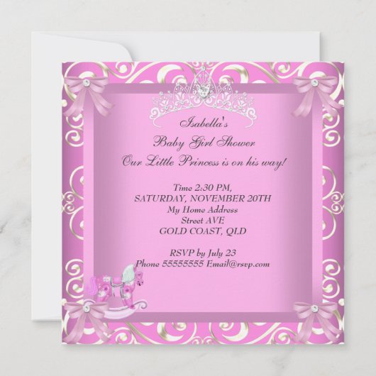 リトルプリンセス赤ちゃんシャワー女の子ロッキングホース2 招待状 (裏面)