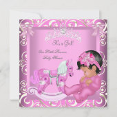 リトルプリンセス赤ちゃんシャワー女の子ロッキングホース2 招待状 (正面)